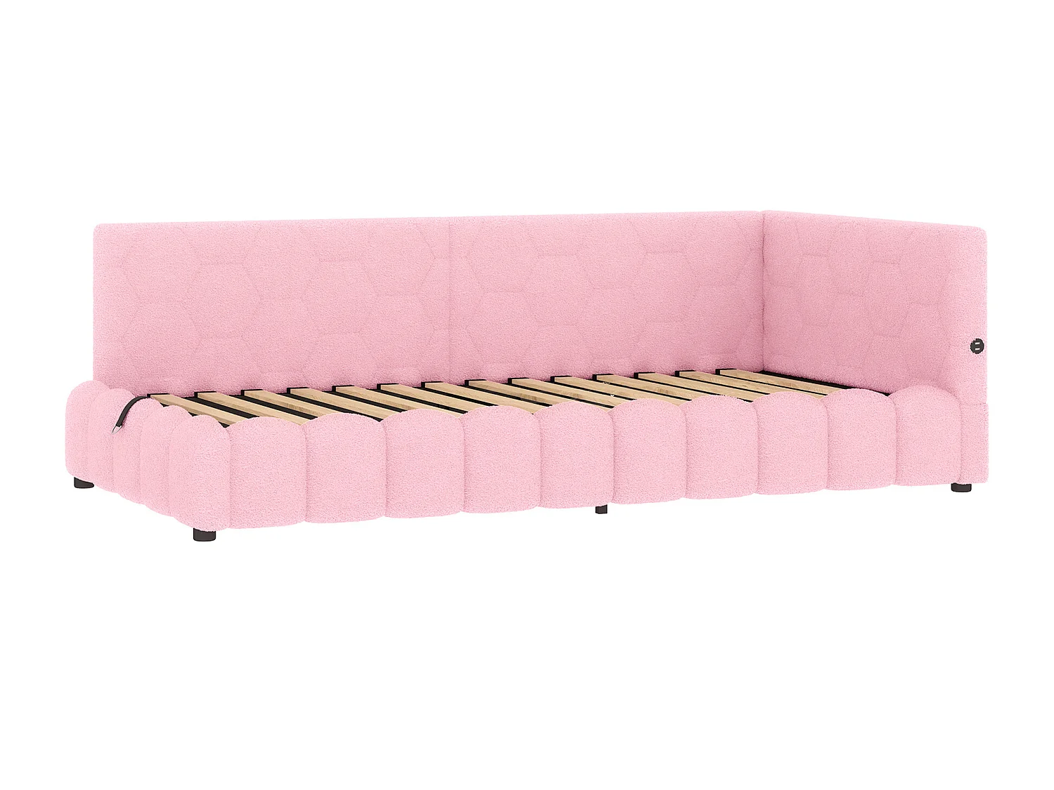 lit coffre enfant 90x200cm avec LED et USB Type-C，Canapé-lit en imitation laine rose, sans matelas