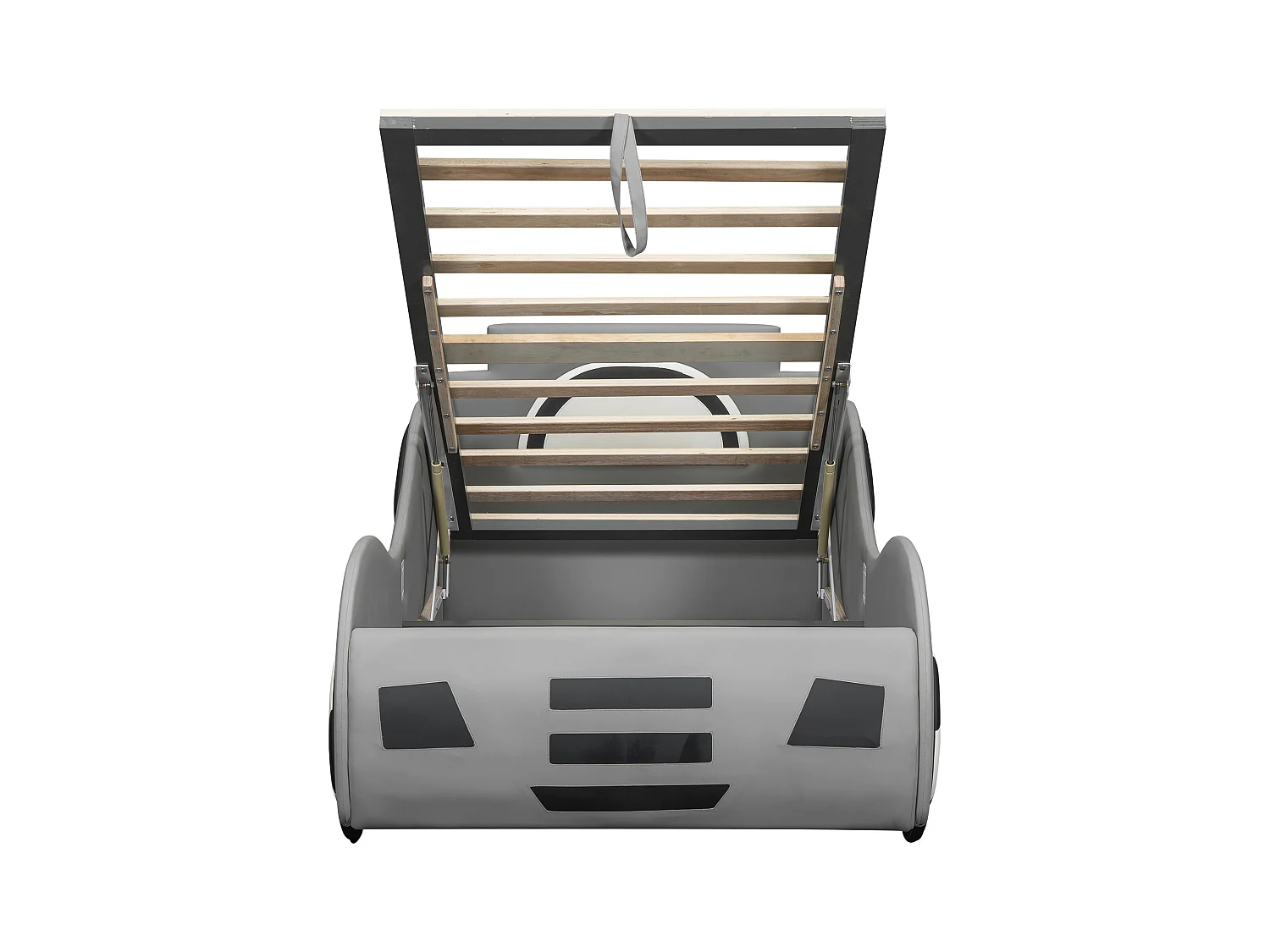 Cama com arrumação infantil 90x200 cm modelo carro, com espaço de arrumação, PU + MDF, sem colchão, cinza