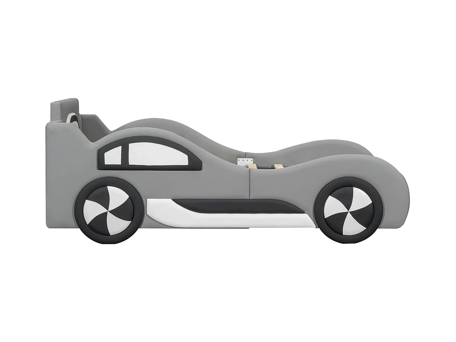 Cama com arrumação infantil 90x200 cm modelo carro, com espaço de arrumação, PU + MDF, sem colchão, cinza