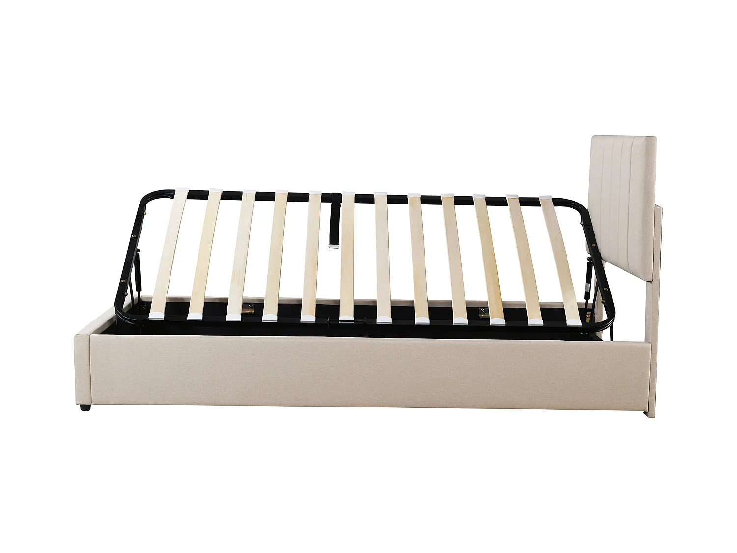 Kinder opbergbed 90x200 cm van beige linnen met lattenbodem, zonder matras