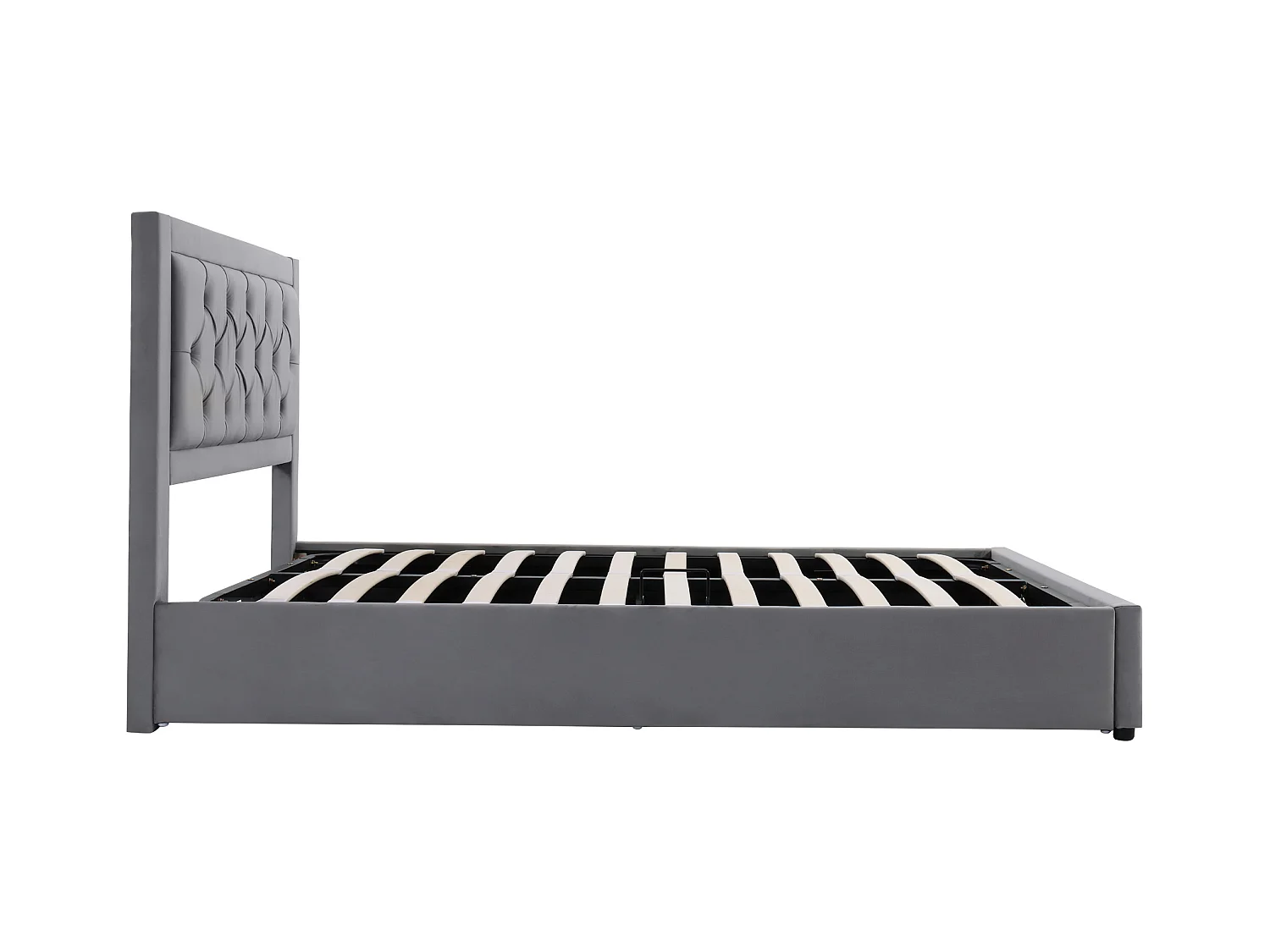 Lit coffre adulte 140x200cm avec Tête de lit Capitonné, velours gris, sans matelas