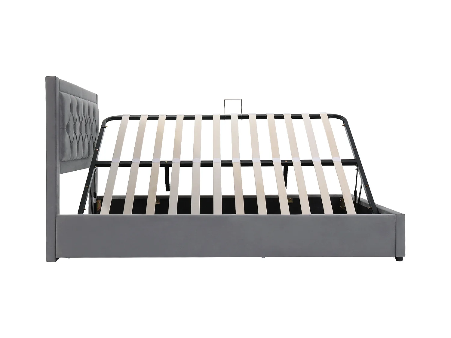 Lit coffre adulte 140x200cm avec Tête de lit Capitonné, velours gris, sans matelas