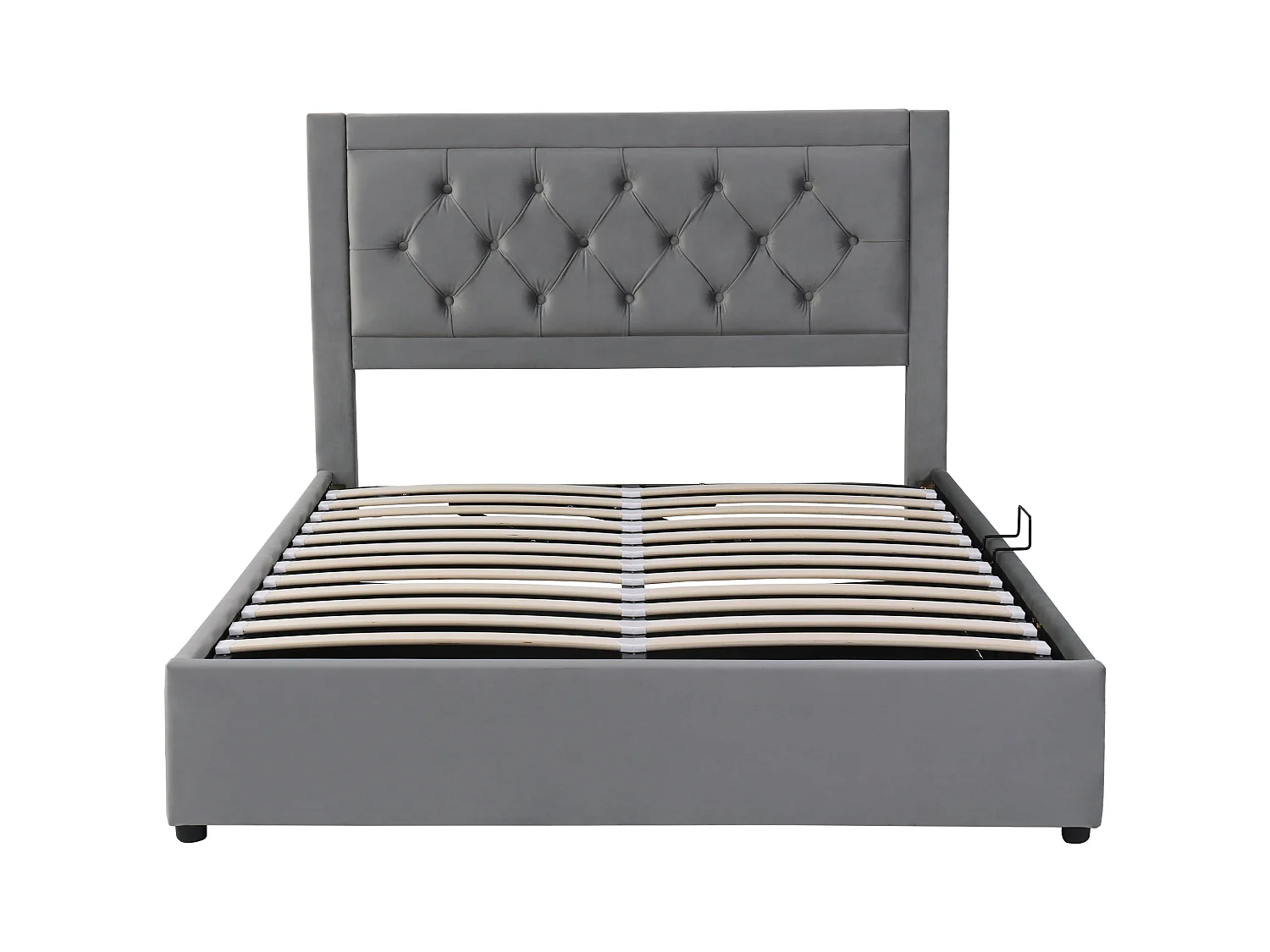 Letto contenitore matrimoniale 140x200 cm con testiera trapuntata, velluto grigio, senza materasso