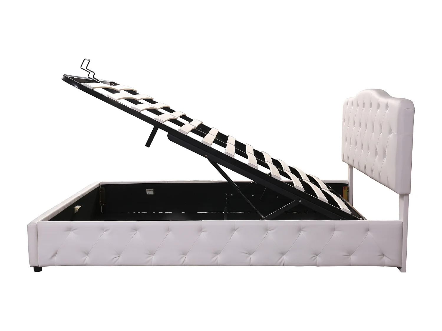 lit coffre adulte 140x200cm blanc, tête de lit réglable en hauteur, PU, sans matelas