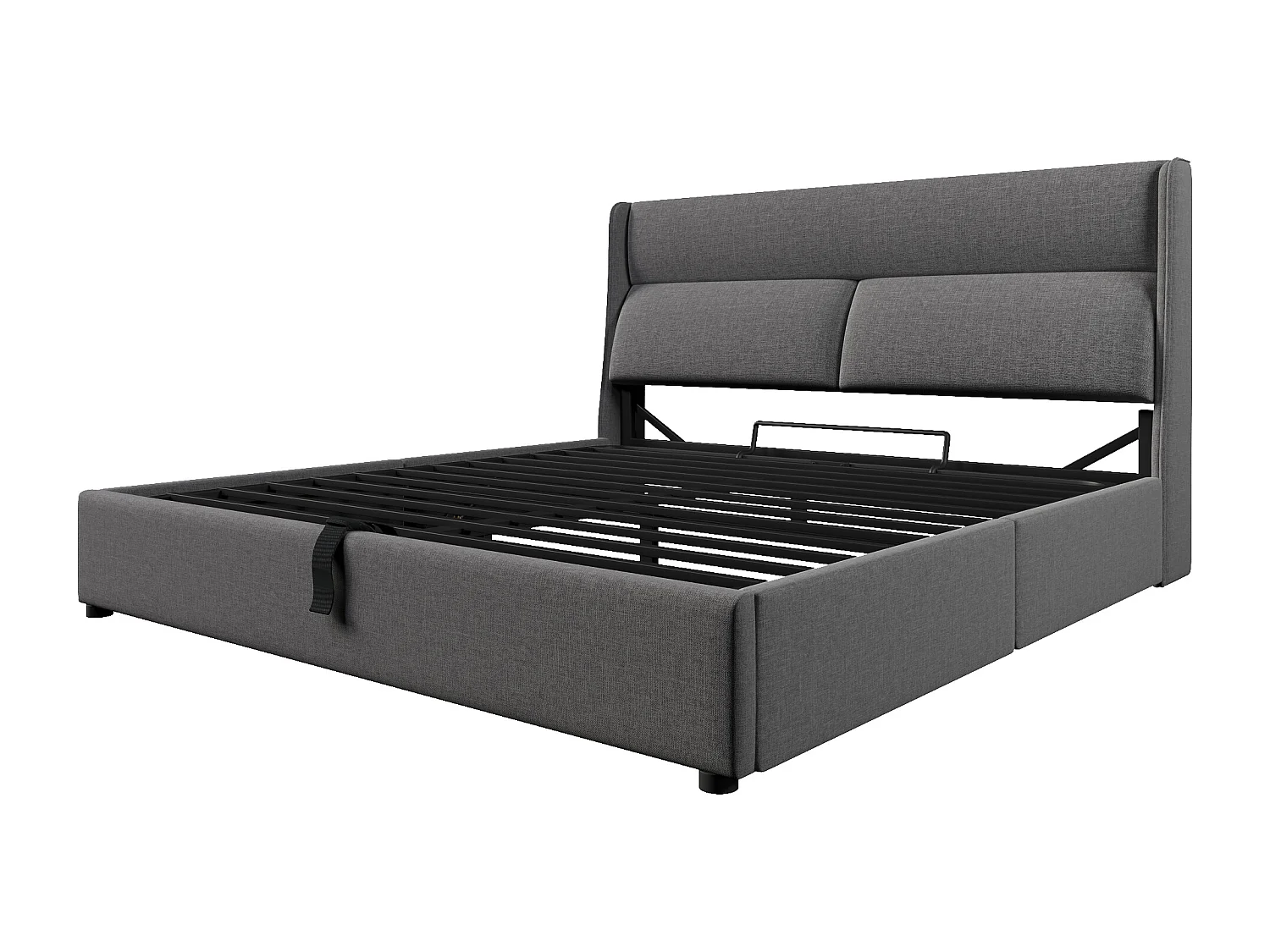 Cama con almacenaje 180x200 cm de lino con cabeceros ajustables y somier, sin colchón, color gris