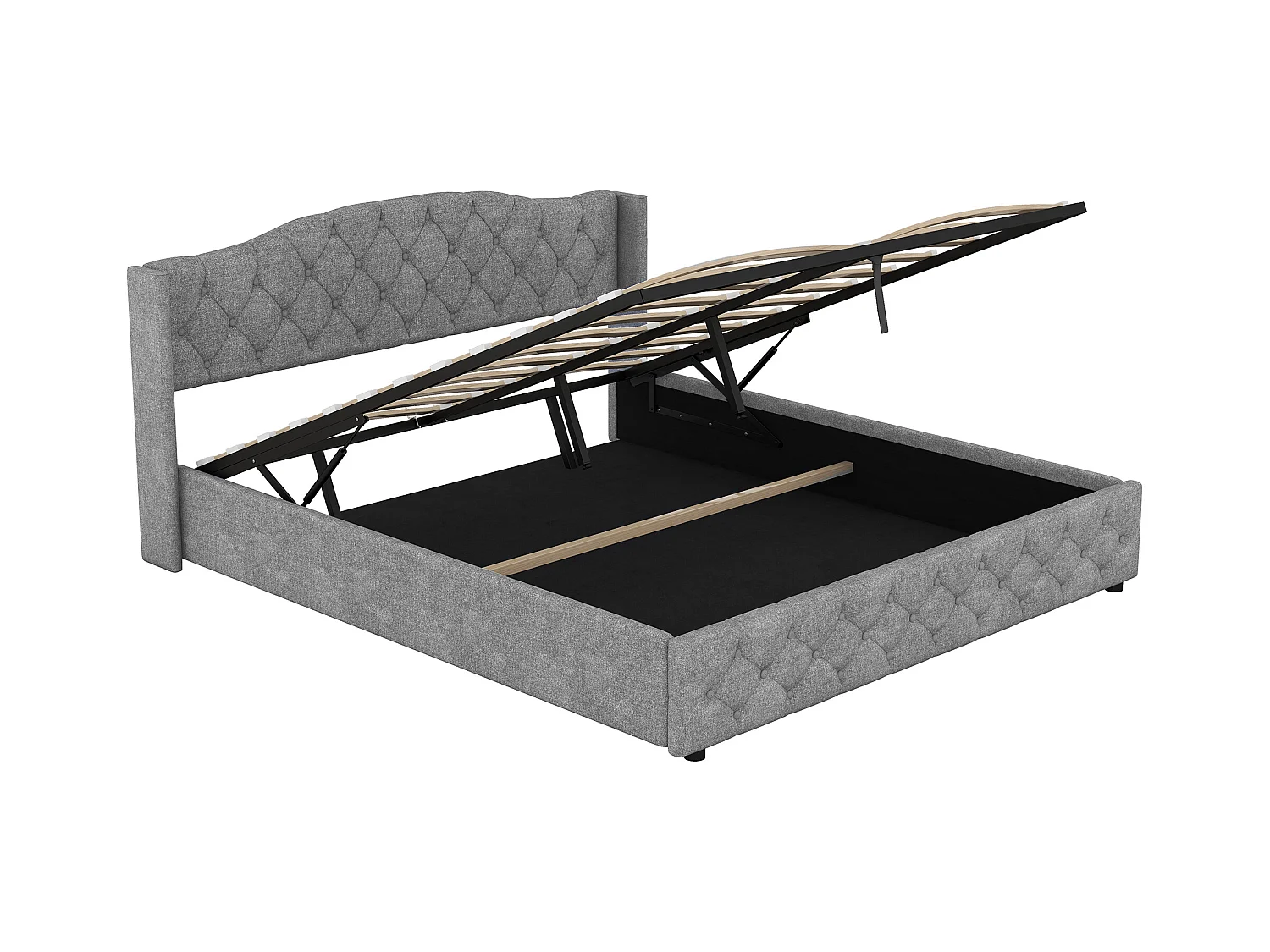 Lit coffre adulte 180x200cm avec Tête de lit Capitonné, lin, gris, sans matelas