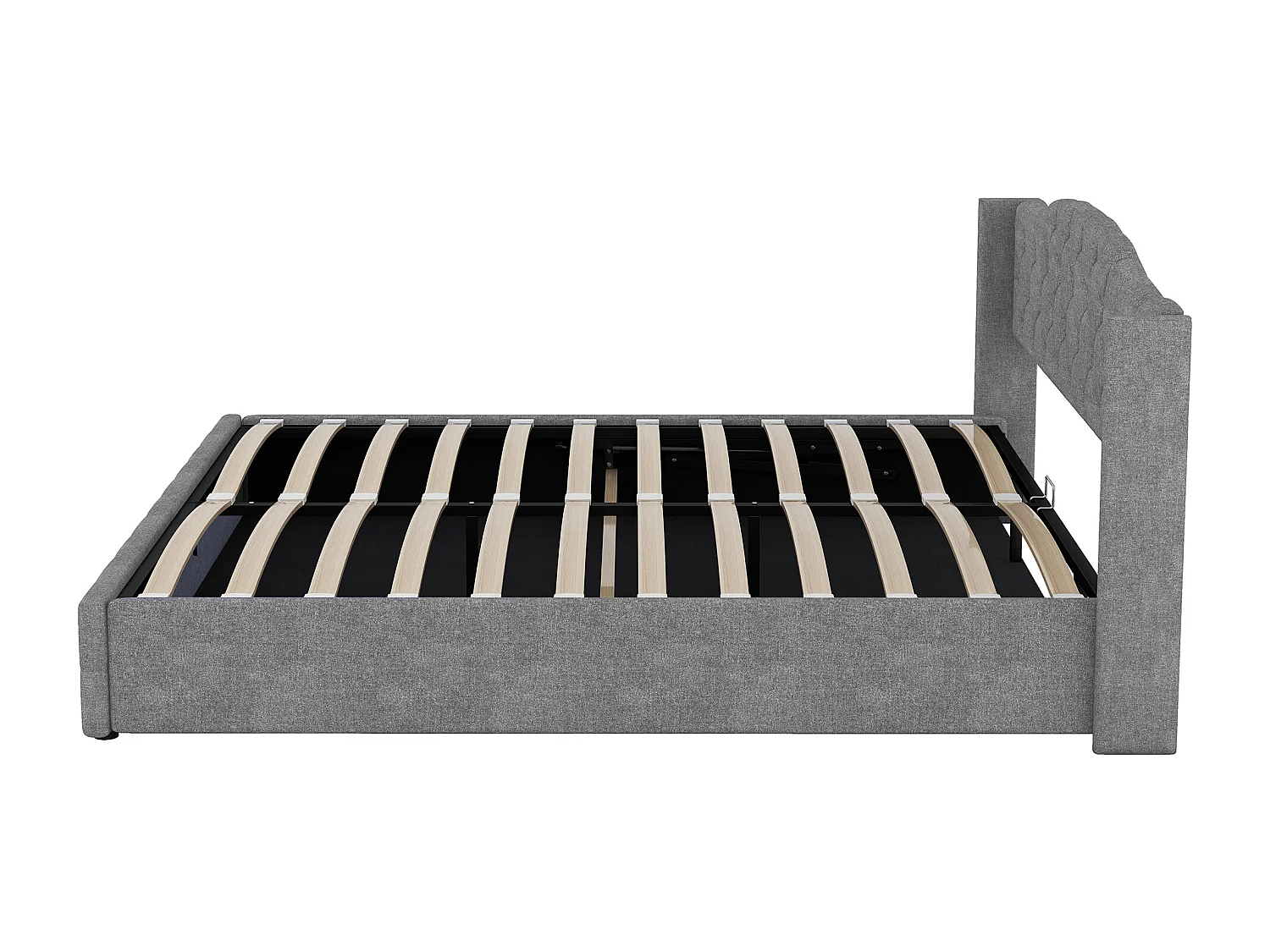 Lit coffre adulte 180x200cm avec Tête de lit Capitonné, lin, gris, sans matelas