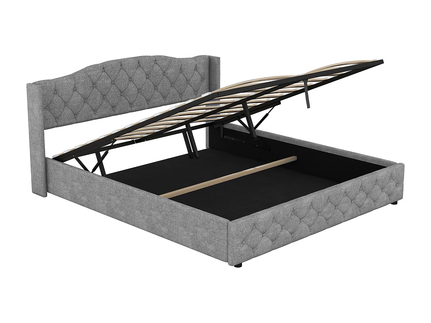 Lit coffre adulte 180x200cm avec Tête de lit Capitonné, lin, gris, sans matelas