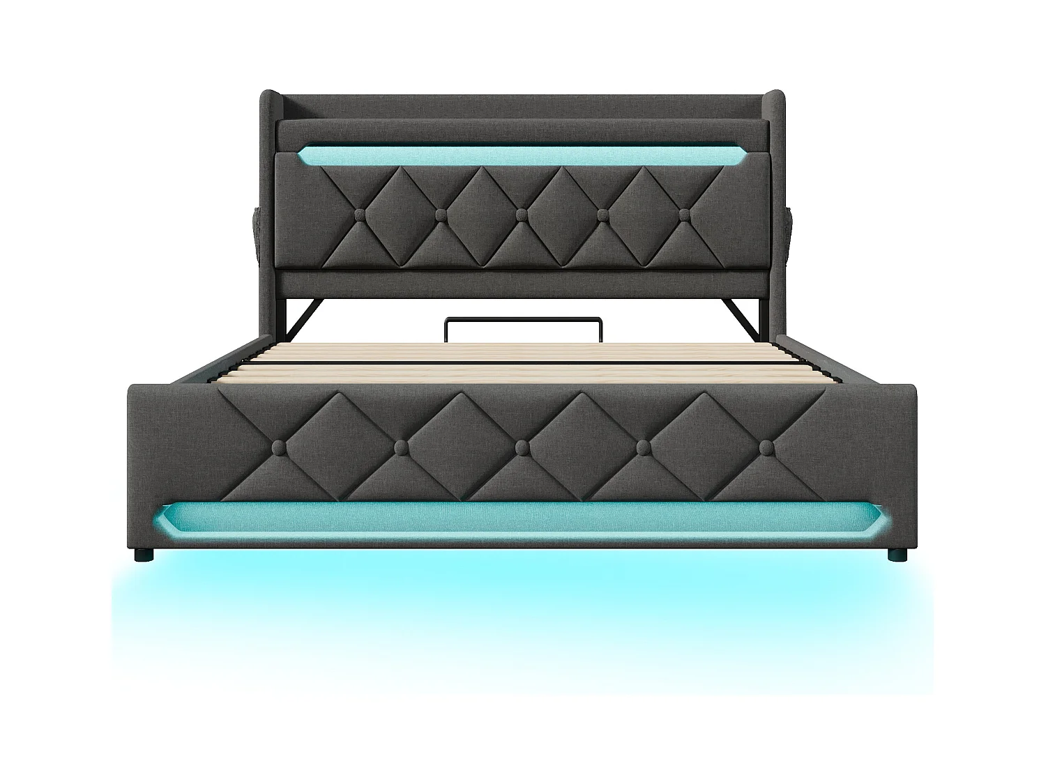 Lit coffre adulte 140x200cm avec LED et USB Type-C, lin, gris, sans matelas