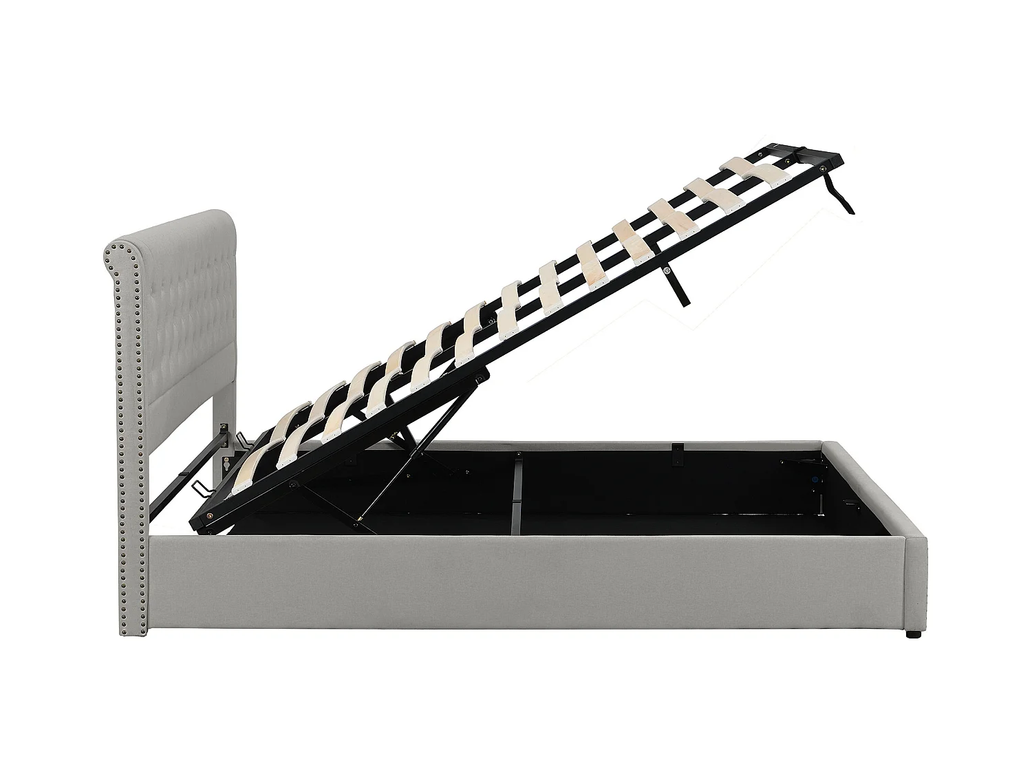 Lit coffre adulte 140x190 cm en Lin, sommier à lattes, sans matelas, gris clair