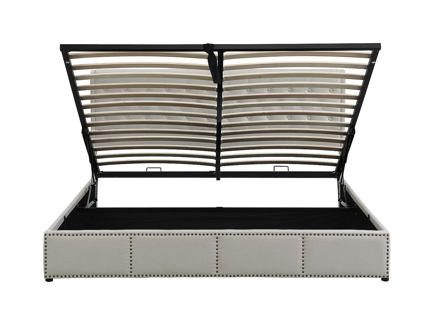 Lit coffre adulte 140x190 cm en Lin, sommier à lattes, sans matelas, gris clair