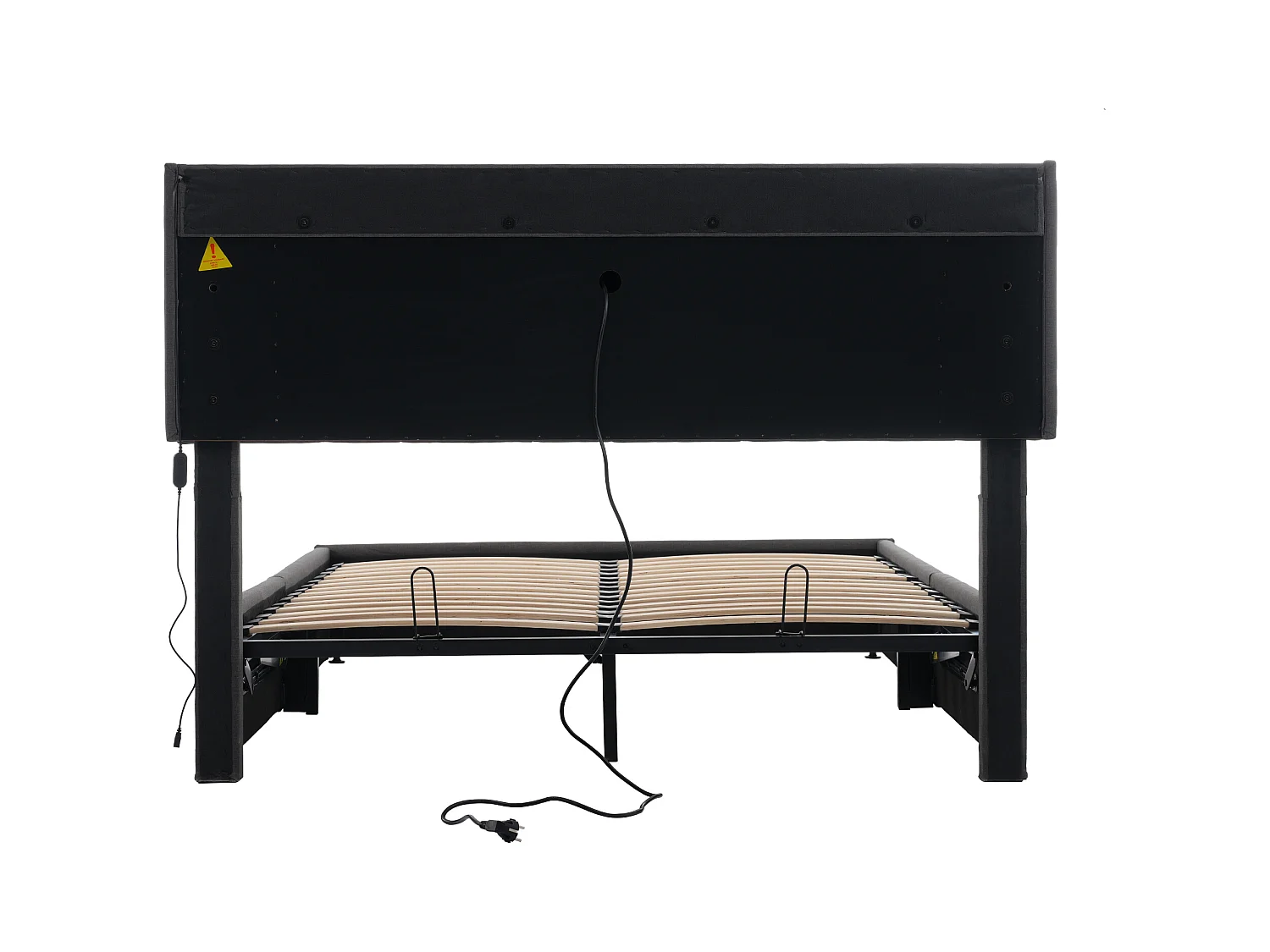 Lit coffre adulte 140x200cm avec LED et USB Type-C, lin, gris, sans matelas