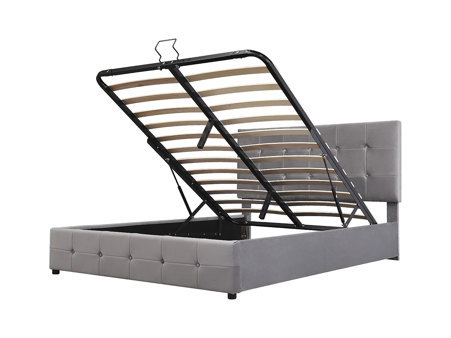 Lit coffre adulte 140x200cm gris en velours, tête de lit réglable en hauteur, sans matelas