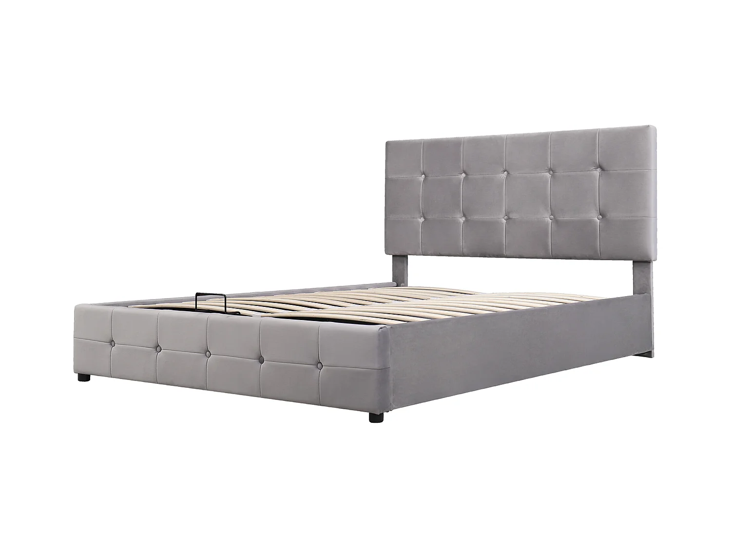 Lit coffre adulte 140x200cm gris en velours, tête de lit réglable en hauteur, sans matelas