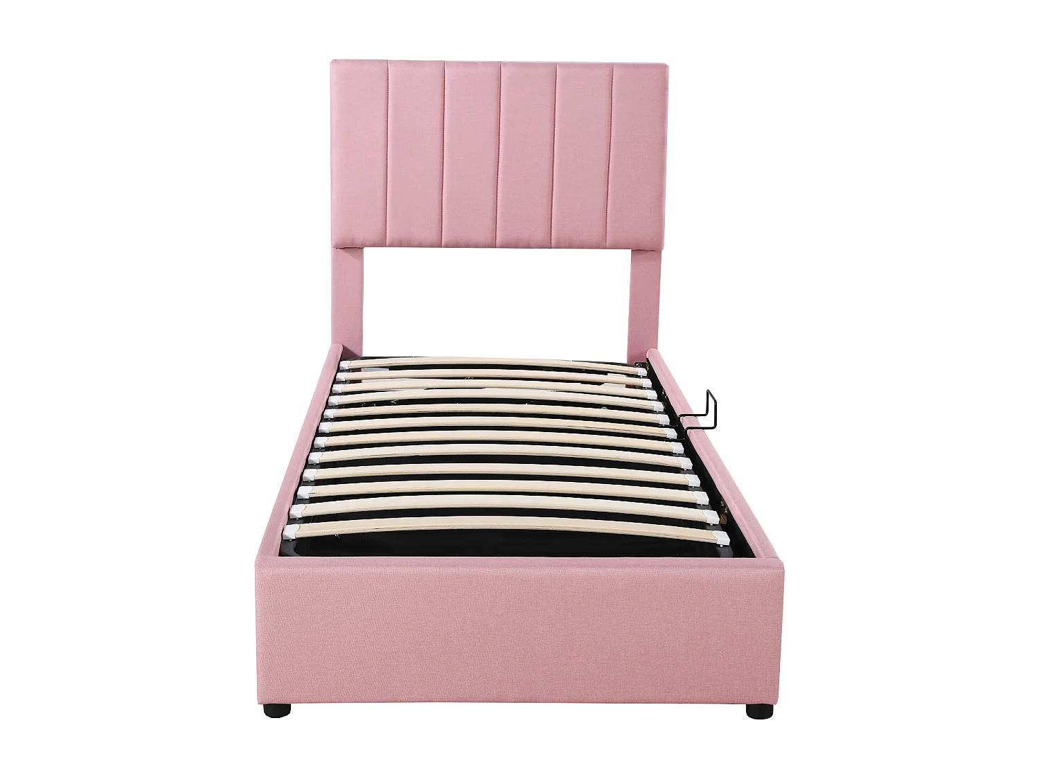 Lit coffre enfant 90x200cm rose en lin, Sommier à lattes, sans matelas
