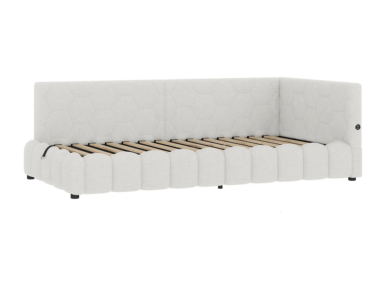 lit coffre enfant 90x200cm avec LED et USB Type-C，Canapé-lit en imitation laine blanc, sans matelas