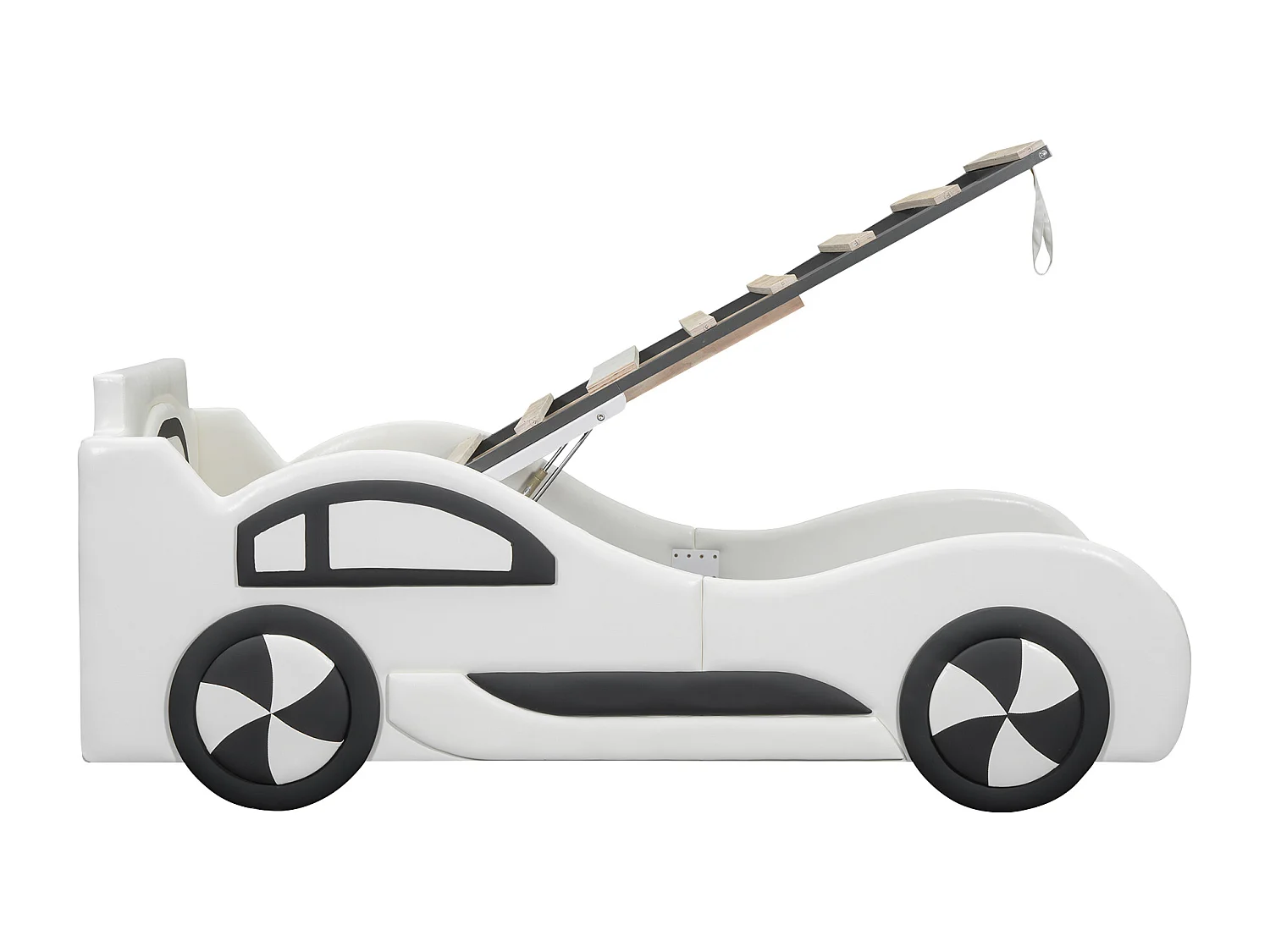 Cama com arrumação infantil 90x200 cm modelo carro, com espaço de arrumação, PU + MDF, sem colchão, branco