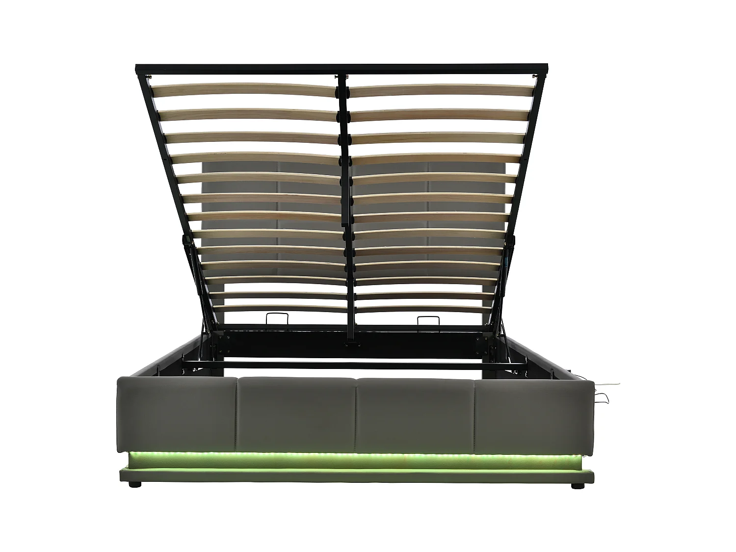Lit coffre adulte 140x200cm gris avec LED et sommier à lattes, simili cuir, sans matelas