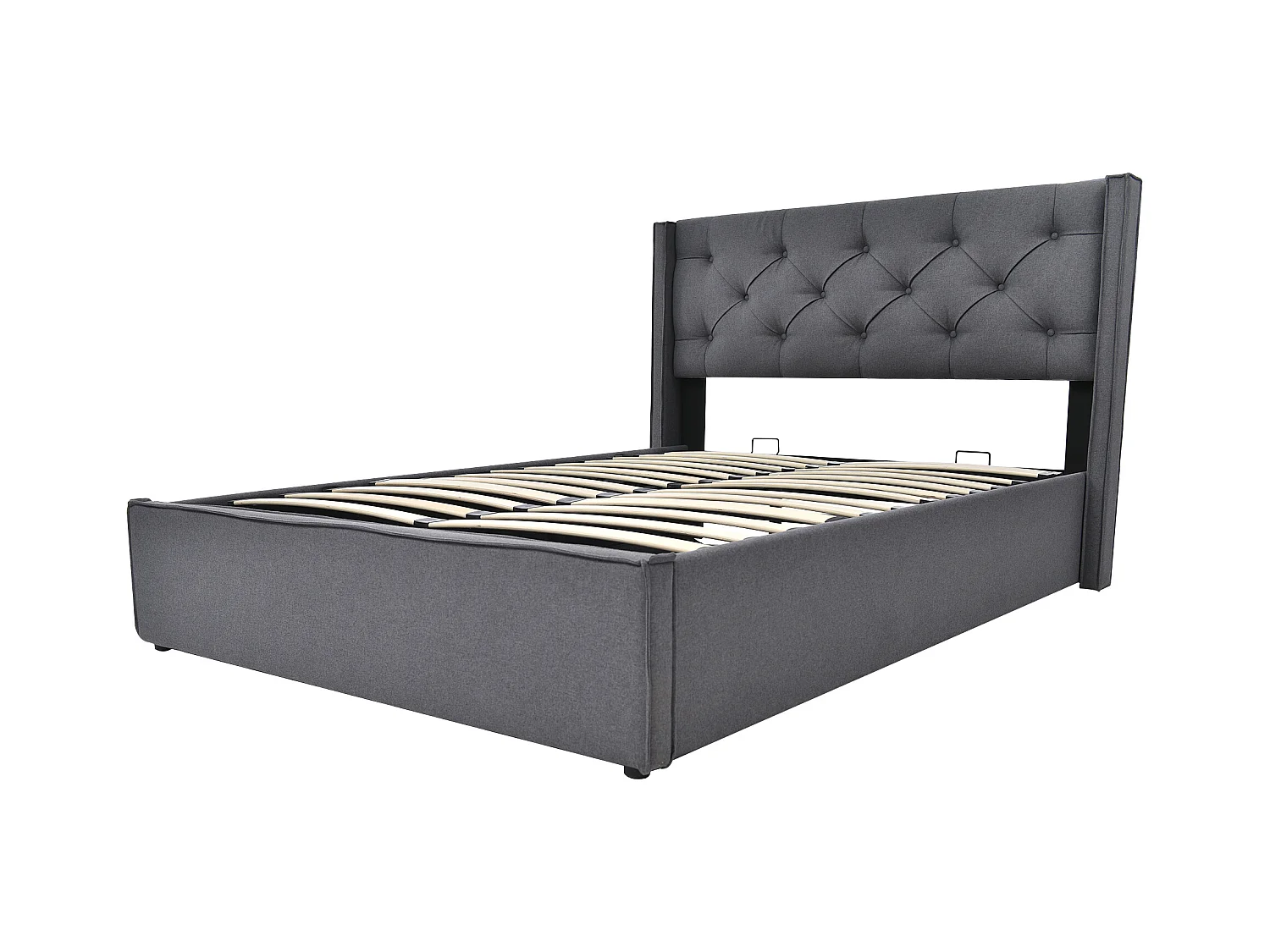 Lit coffre 160x200cm en cotton avec espace de rangement, gris, Sommier à lattes, sans matelas