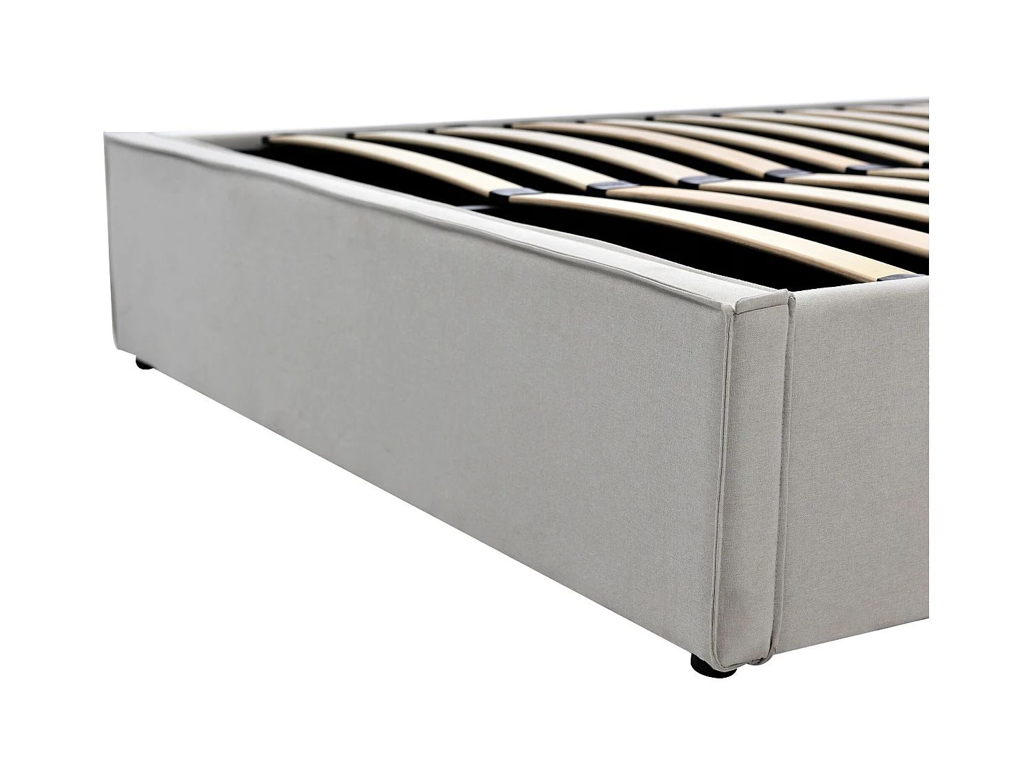 Lit coffre 140x200cm en cotton avec espace de rangement, gris clair, Sommier à lattes, sans matelas