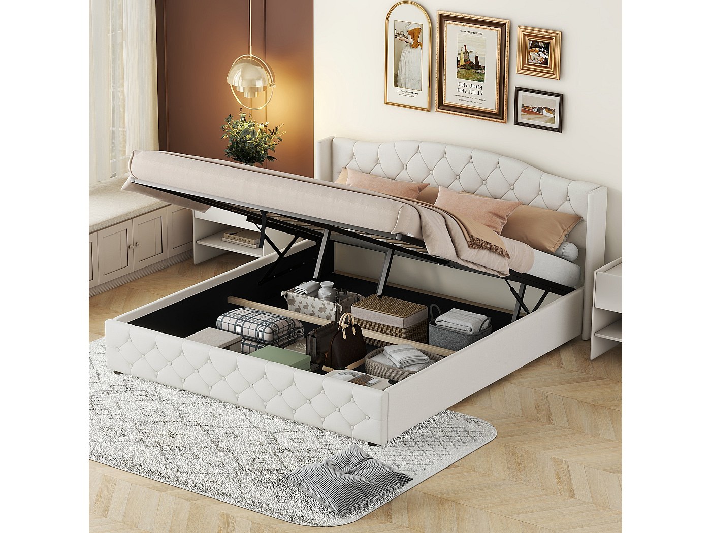 Lit Coffre Avec Tête De Lit Double bali 180x200cm En Velours Bleu Roi