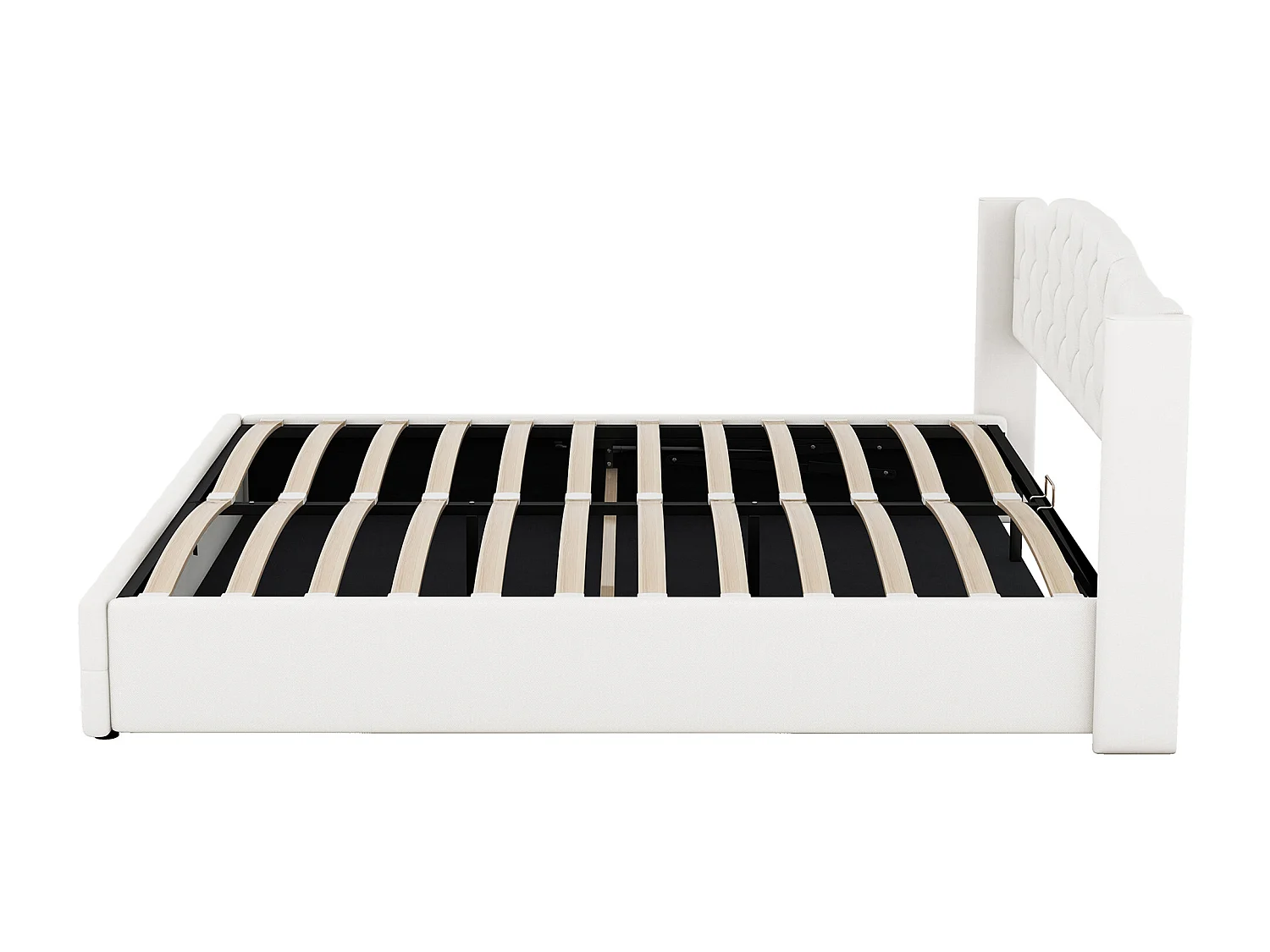 Lit coffre adulte 180x200cm avec Tête de lit Capitonné, lin, beige, sans matelas