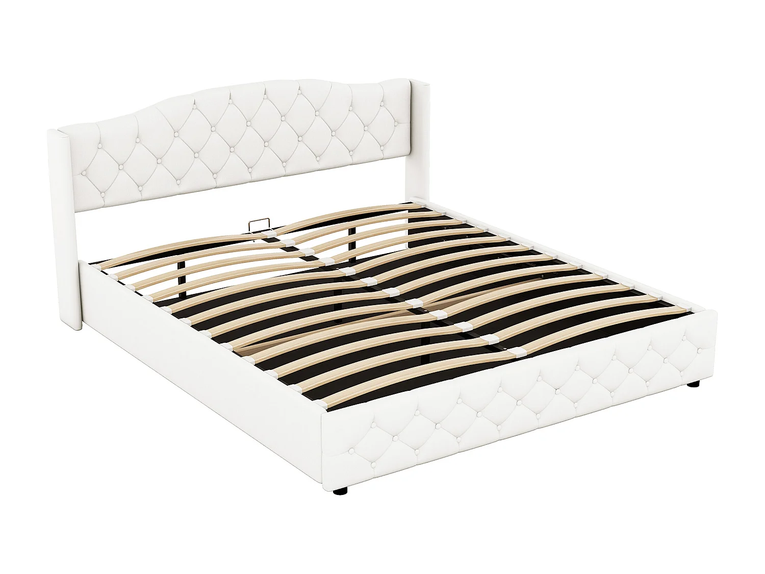 Lit coffre adulte 180x200cm avec Tête de lit Capitonné, lin, beige, sans matelas