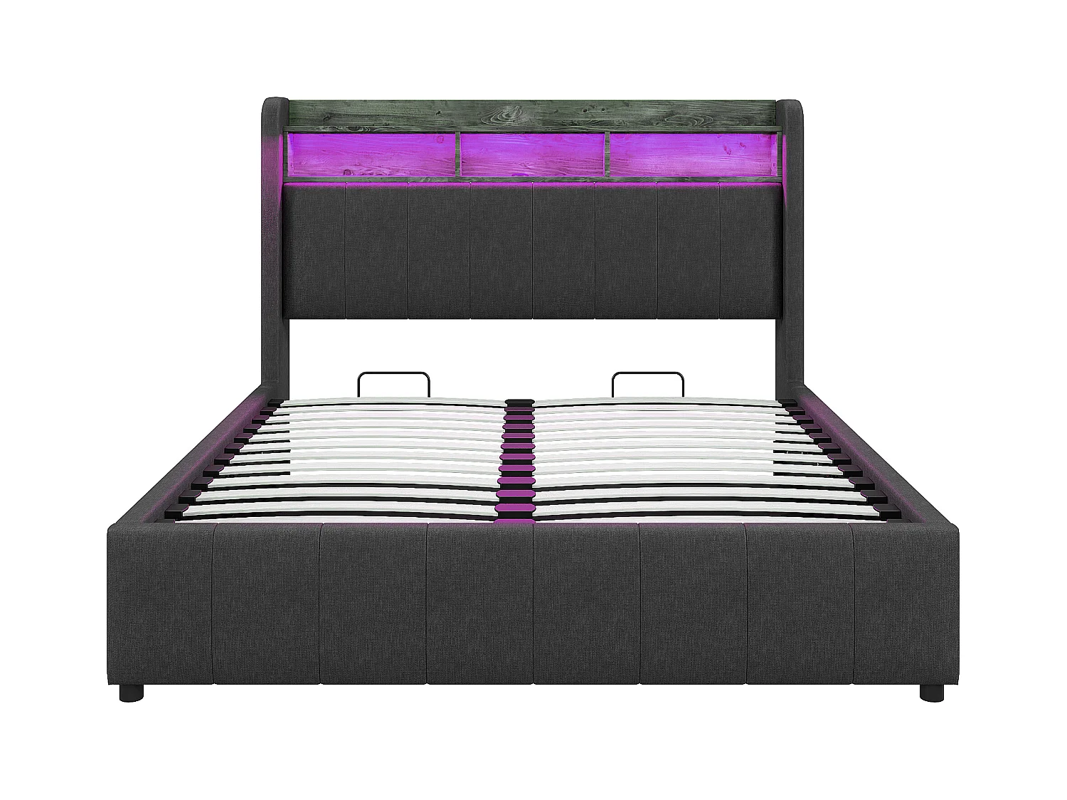 Letto contenitore matrimoniale 160x200 cm con LED e USB Type-C, lino grigio, senza materasso