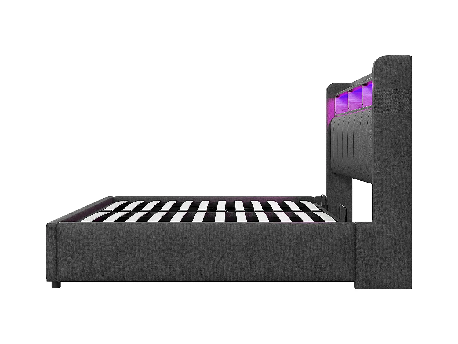 Letto contenitore matrimoniale 160x200 cm con LED e USB Type-C, lino grigio, senza materasso