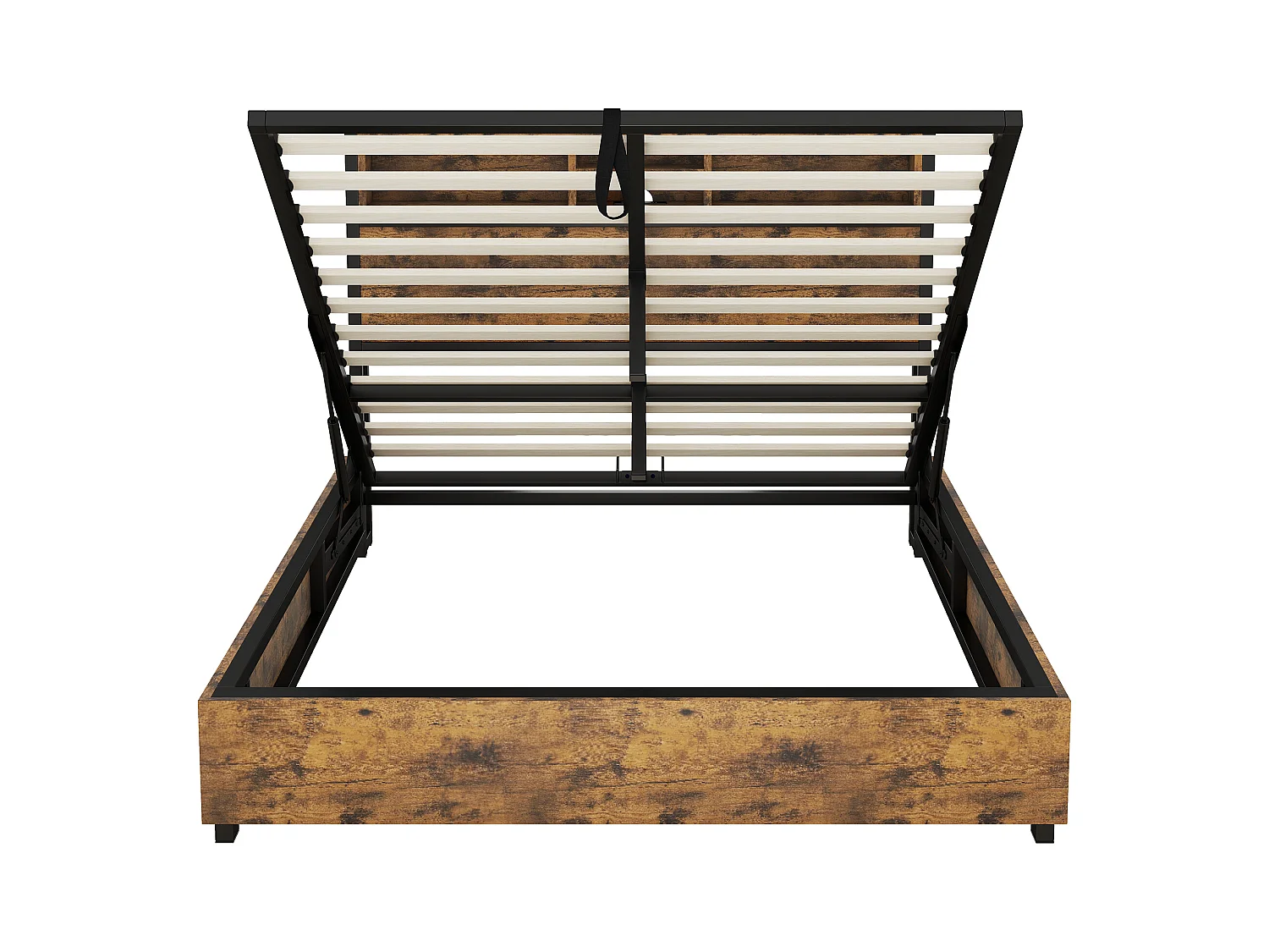 Lit coffre adulte 140x200cm avec LED et USB, Structure métal/MDF, marron, sans matelas