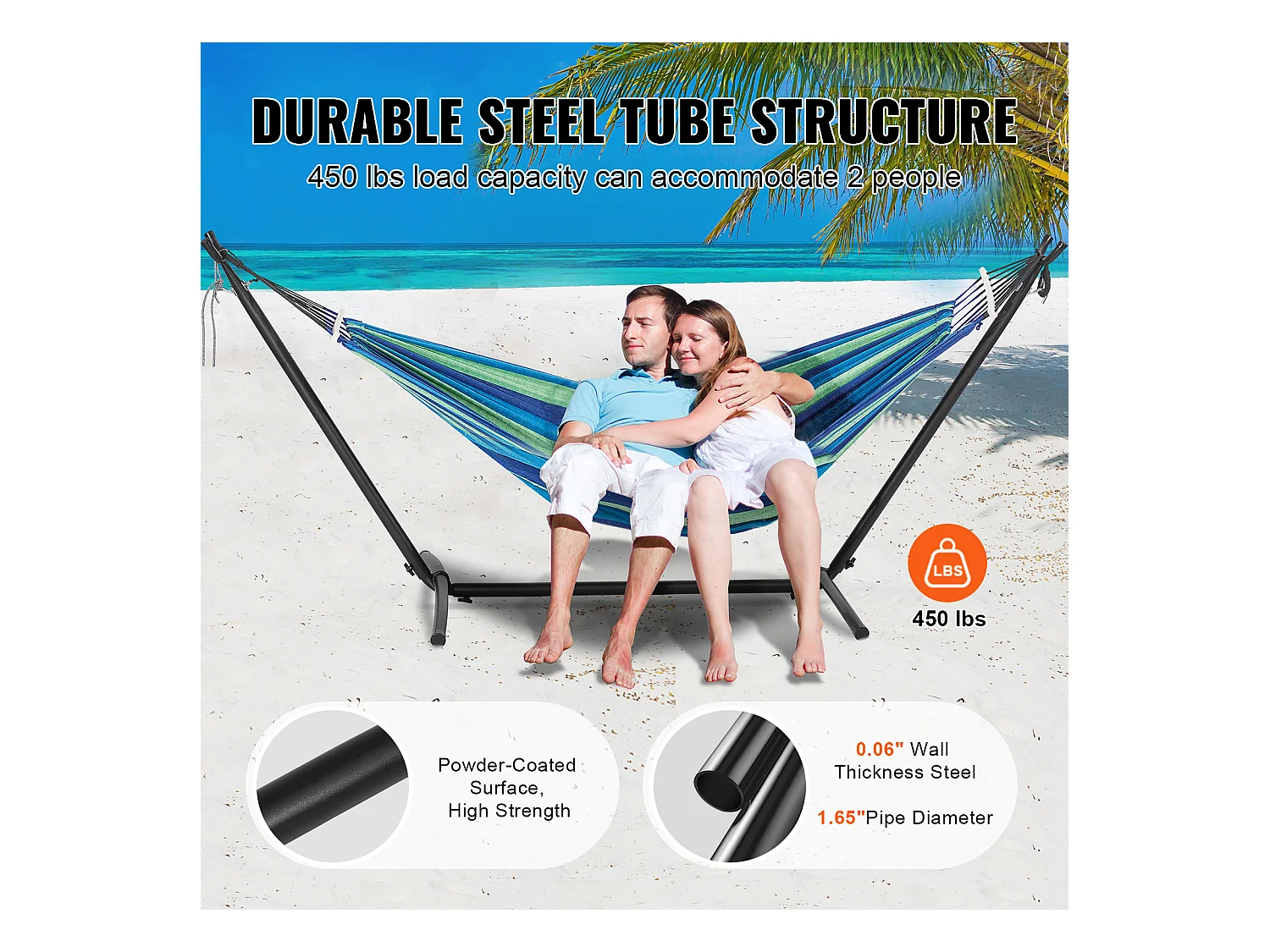 Support de Hamac en Acier SucceBuy, Capacité de 450 LB, Convient aux Hamacs de 10 à 13 Pieds, Cadre Portable