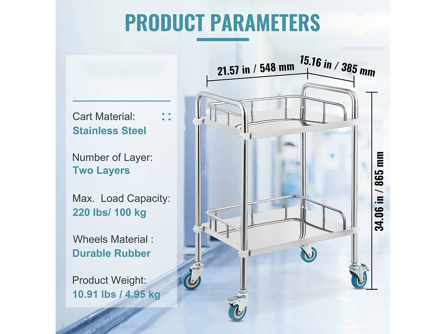 Chariot à Outils, SucceBuy Carrello Rotante da Laboratorio a 2 Livelli in Acciaio Inox per Uso Medico Dentale