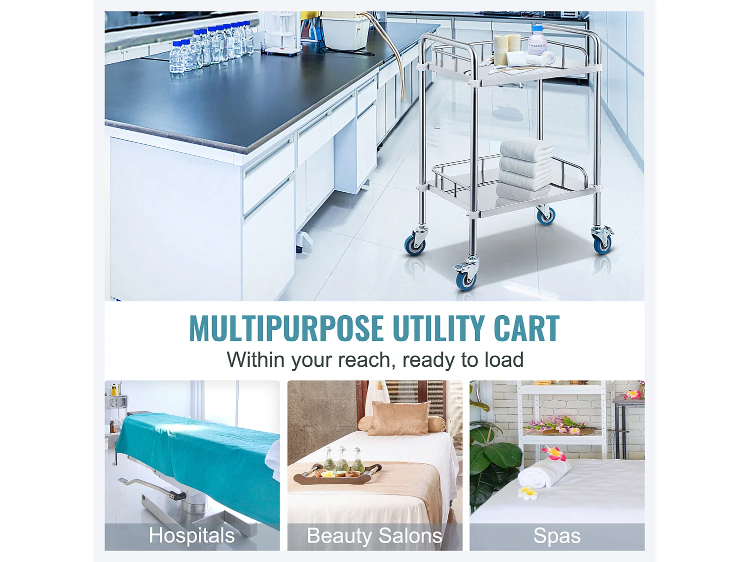 Chariot à Outils, SucceBuy Carrello Rotante da Laboratorio a 2 Livelli in Acciaio Inox per Uso Medico Dentale