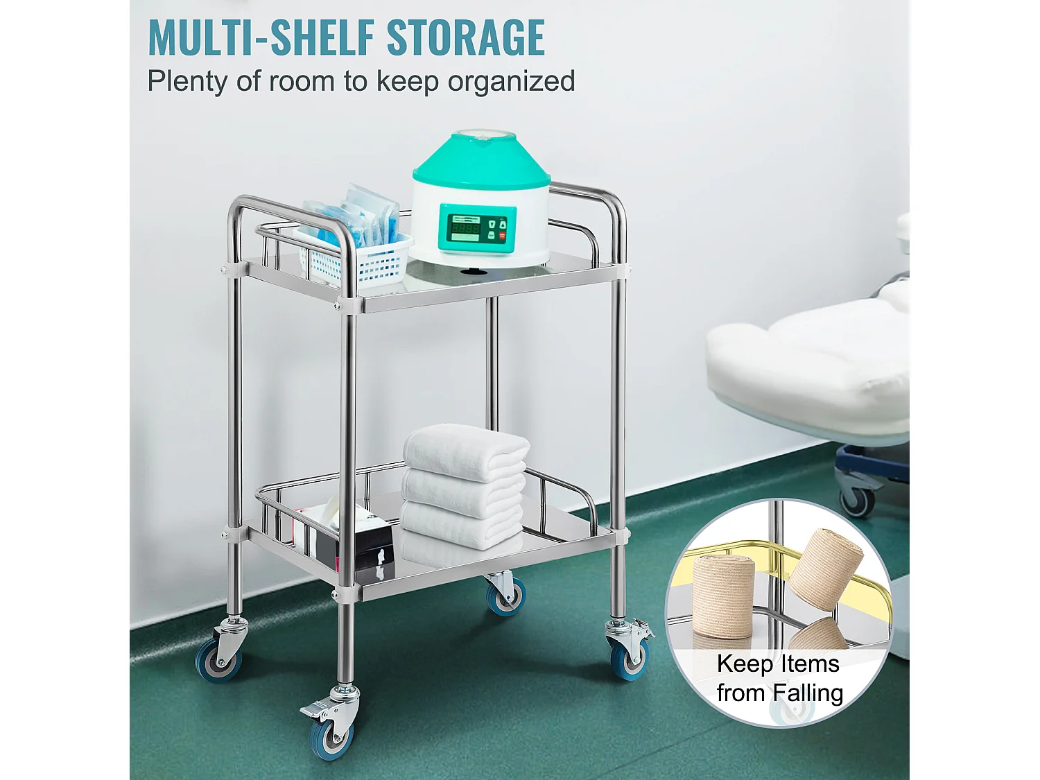 Chariot à Outils, SucceBuy Carrello Rotante da Laboratorio a 2 Livelli in Acciaio Inox per Uso Medico Dentale