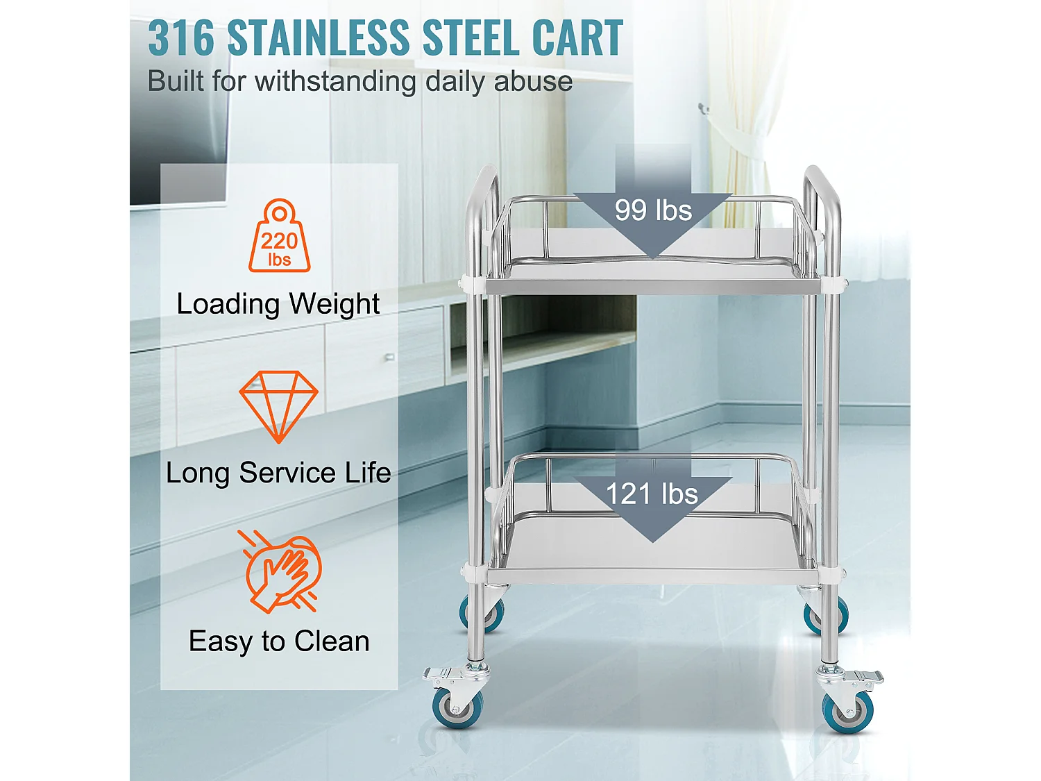 Chariot à Outils, SucceBuy Carrello Rotante da Laboratorio a 2 Livelli in Acciaio Inox per Uso Medico Dentale