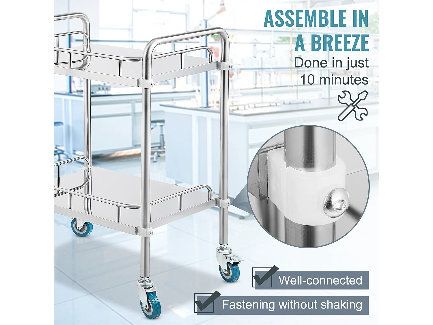 Chariot à Outils, SucceBuy Carrello Rotante da Laboratorio a 2 Livelli in Acciaio Inox per Uso Medico Dentale