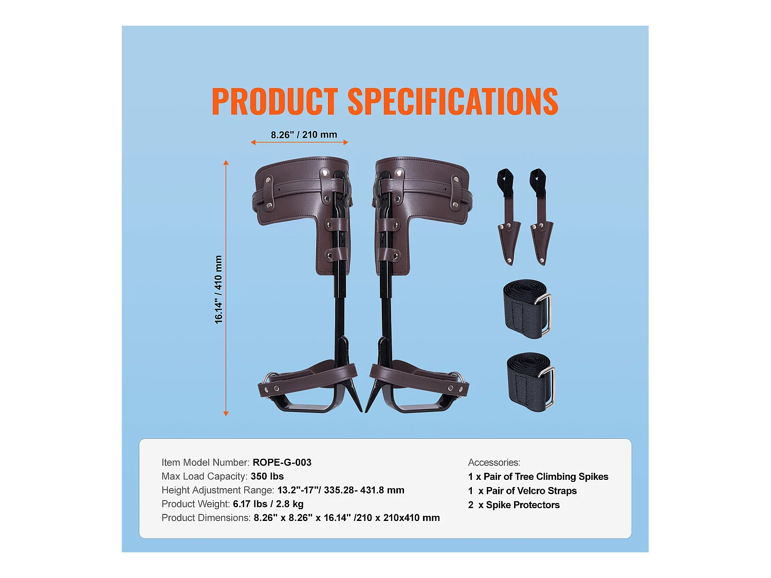 Pointes d'Escalade pour Arbres SucceBuy, Éperons d'Escalade en Acier Allié, Équipement d'Arboriste, Marron