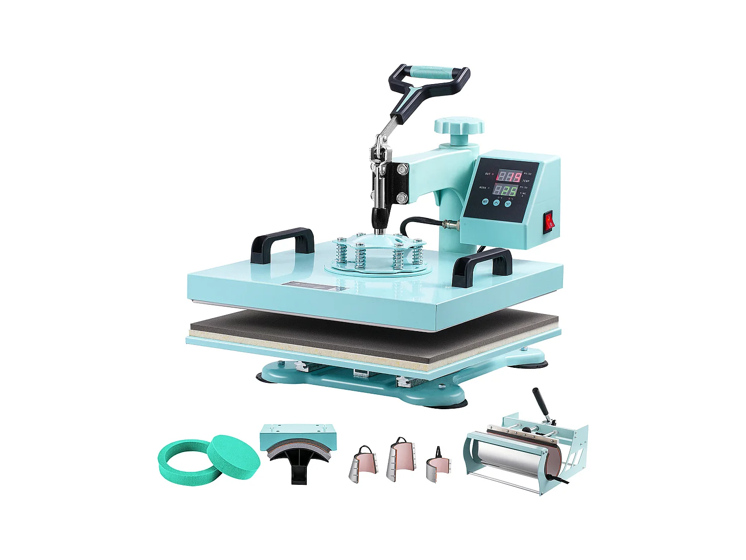 Presse à Chaud SucceBuy Presse à Chaud 8 en 1 avec Presse à Gobelet de 30 oz pour T-shirts 38.1x38.1 cm Vert