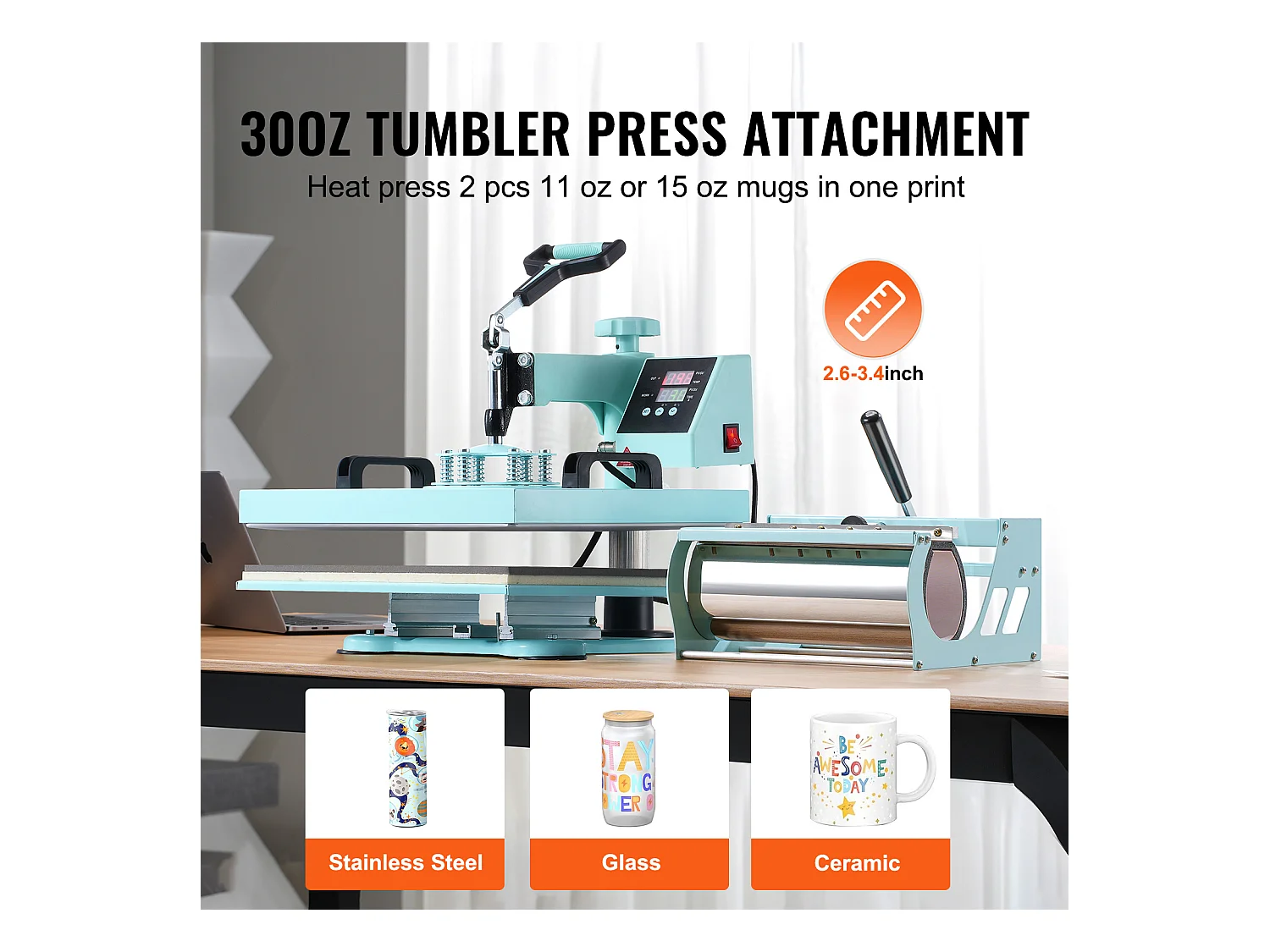 Presse à Chaud SucceBuy Presse à Chaud 8 en 1 avec Presse à Gobelet de 30 oz pour T-shirts 38.1x38.1 cm Vert