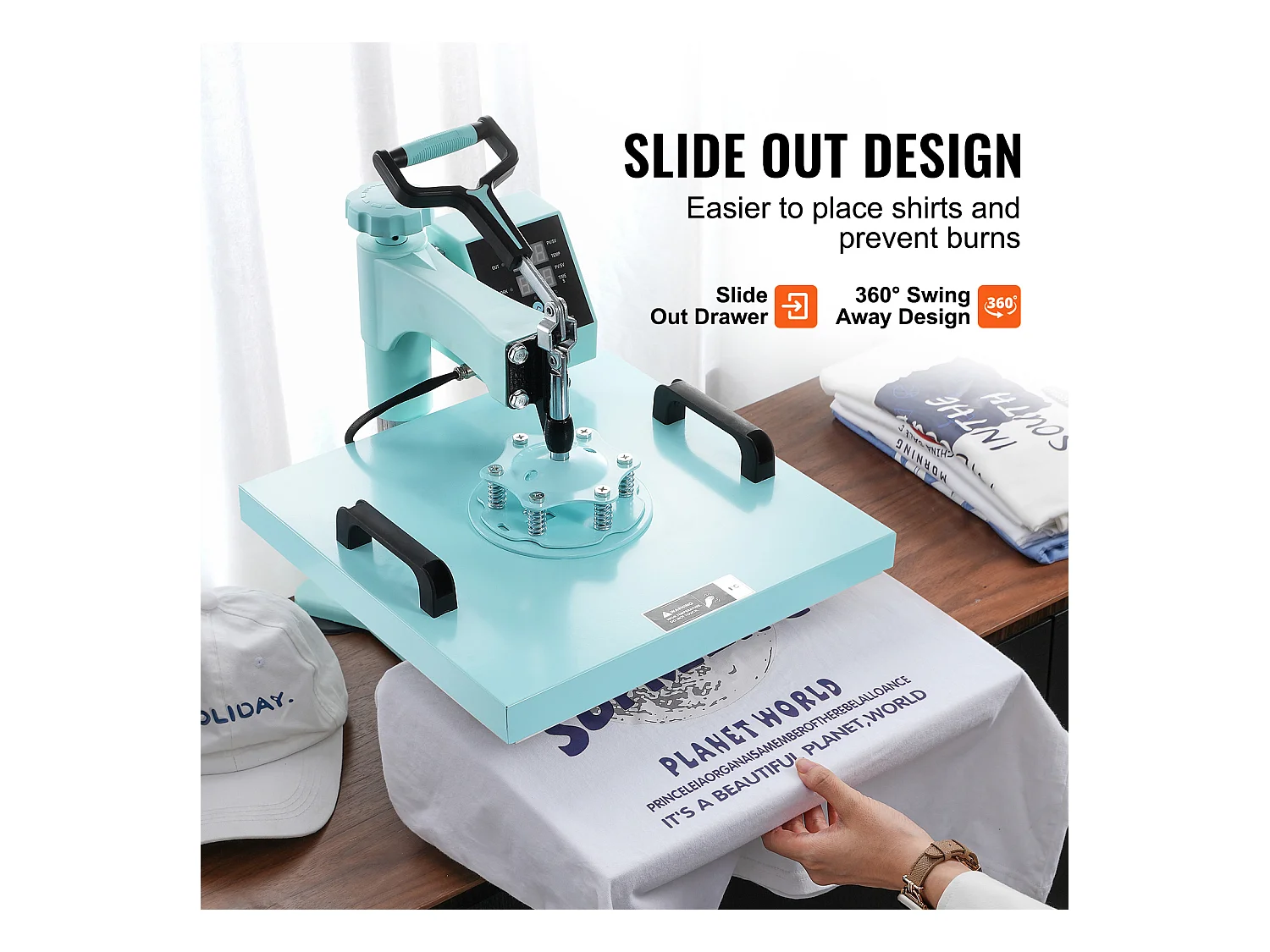 Presse à Chaud SucceBuy Presse à Chaud 8 en 1 avec Presse à Gobelet de 30 oz pour T-shirts 38.1x38.1 cm Vert