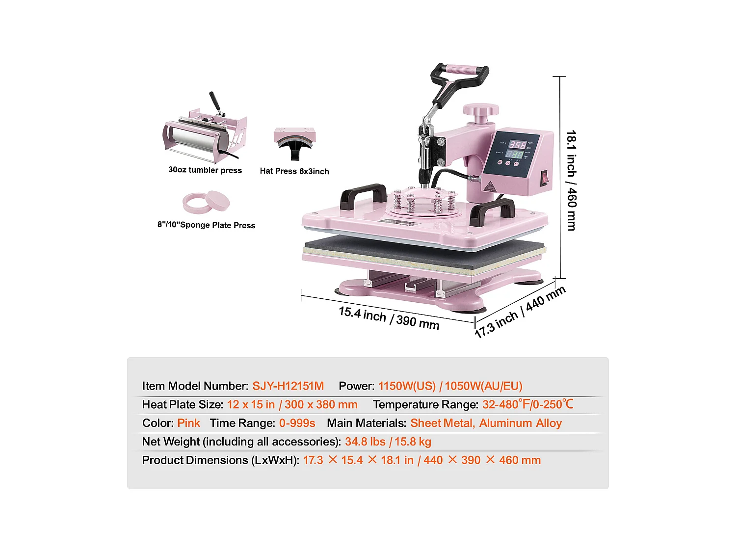Presse à Chaud SucceBuy Presse à Chaud 5 en 1, 30.5 x 38.1 CM , Rose
