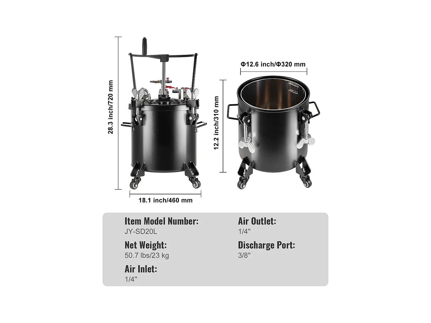 Serbatoio di Vernice a Pressione SucceBuy 20 L/5 Gal con Ruote e Prodotto di Stanchi per Rparazione di Fuga