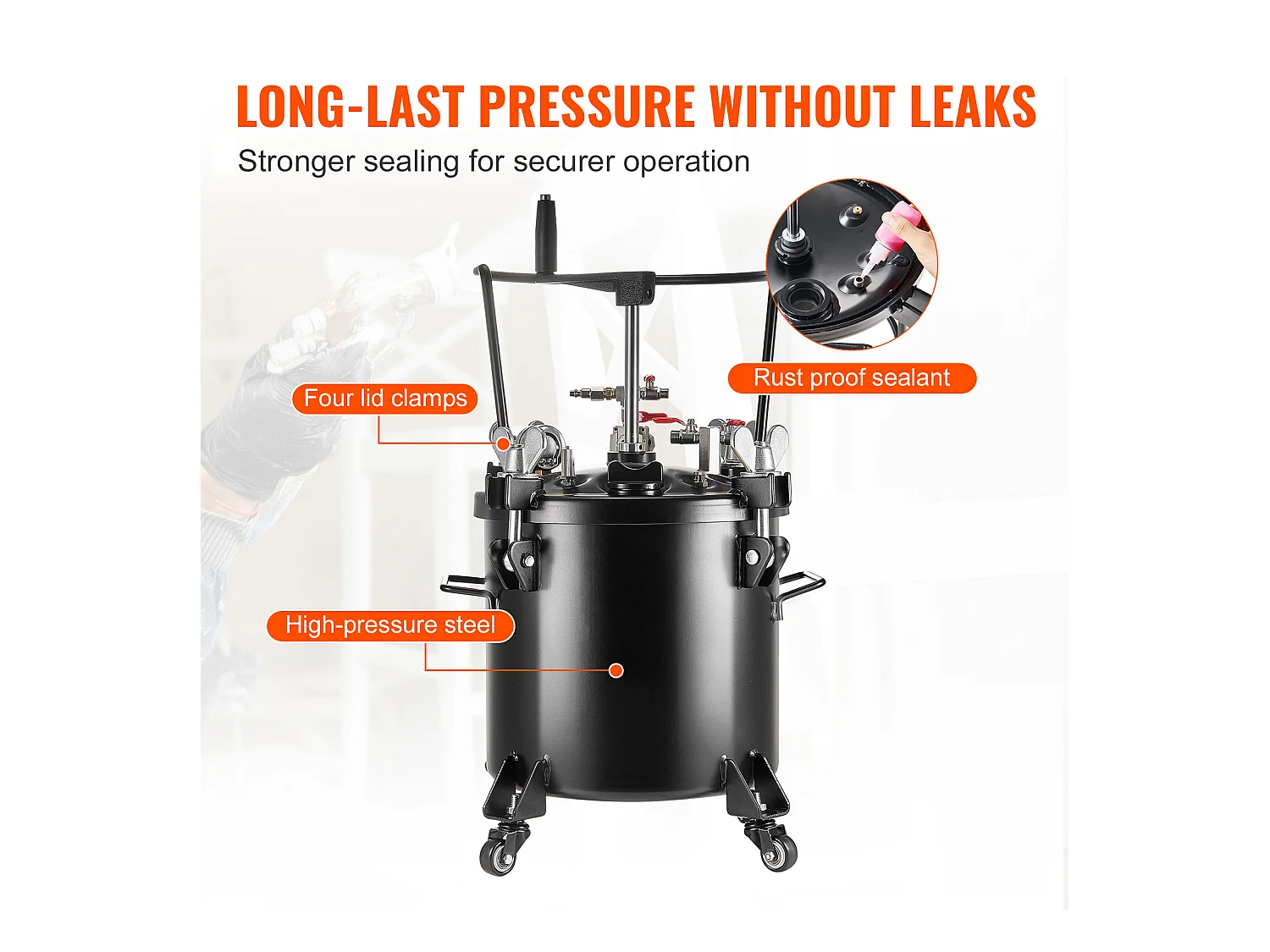 Serbatoio di Vernice a Pressione SucceBuy 20 L/5 Gal con Ruote e Prodotto di Stanchi per Rparazione di Fuga