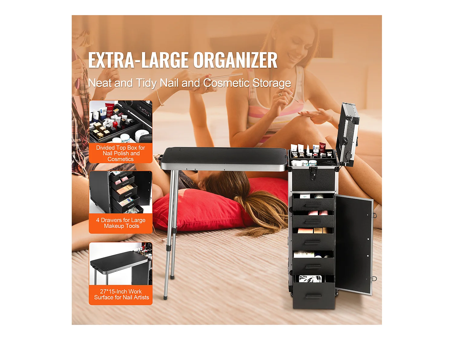 Mallette de Maquillage Professionnelle SucceBuy, Mallette à Cosmétiques en Aluminium avec Établi