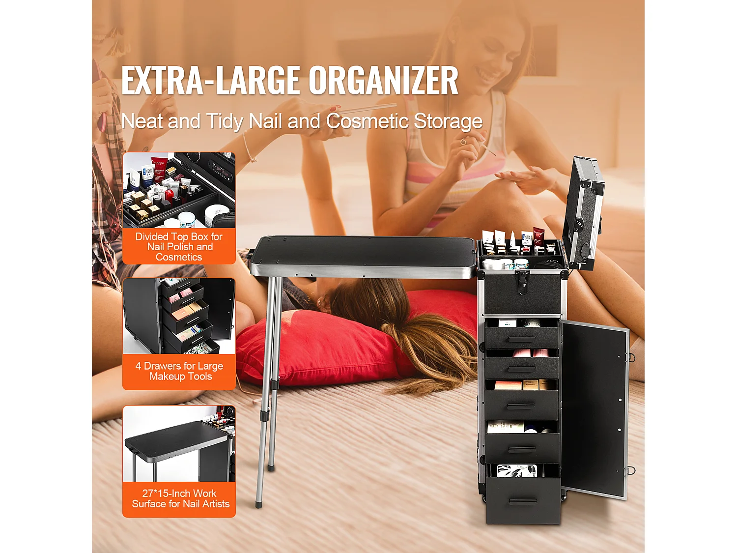 Mallette de Maquillage Professionnelle SucceBuy, Mallette à Cosmétiques en Aluminium avec Établi