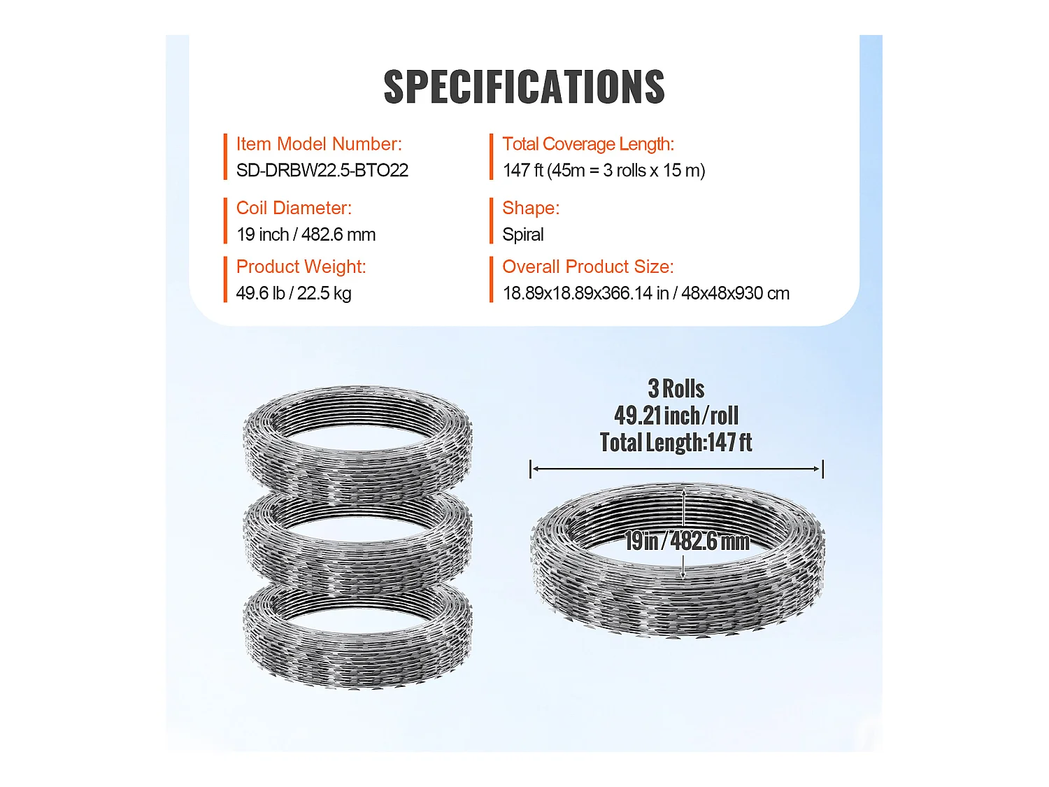 Fil de Rasoir SucceBuy, Fil de Fer Barbelé pour Rasoir 44.8 m 3 Rouleaux, Clôture en Fil de Rasoir Double Spirale