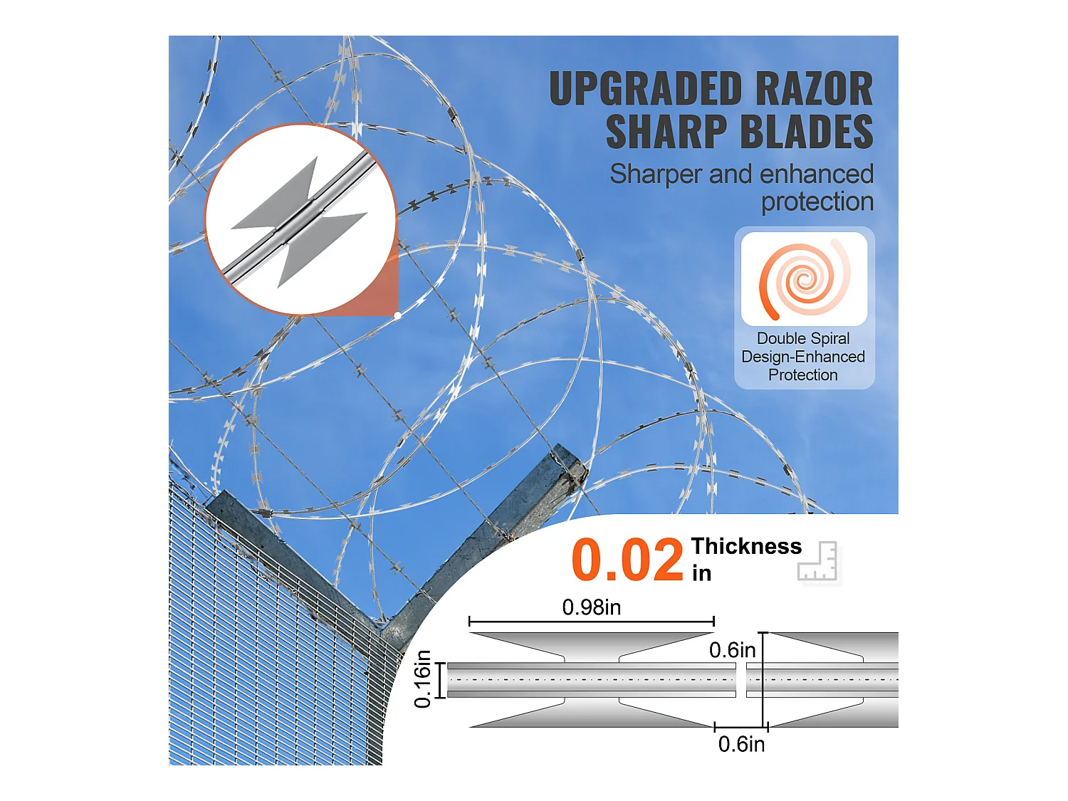Fil de Rasoir SucceBuy, Fil de Fer Barbelé pour Rasoir 44.8 m 3 Rouleaux, Clôture en Fil de Rasoir Double Spirale