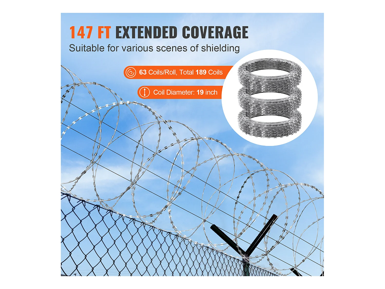 Fil de Rasoir SucceBuy, Fil de Fer Barbelé pour Rasoir 44.8 m 3 Rouleaux, Clôture en Fil de Rasoir Double Spirale