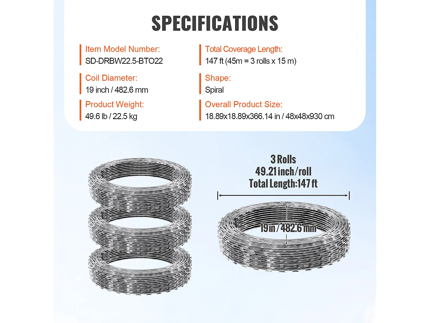 Rasiermesser SucceBuy- Draht, Barbes Stahlblech - Draht für Rasiermesser 44.8 m 3 Rollen, Doppelleitungs - Rasiermesserdrahtzaun