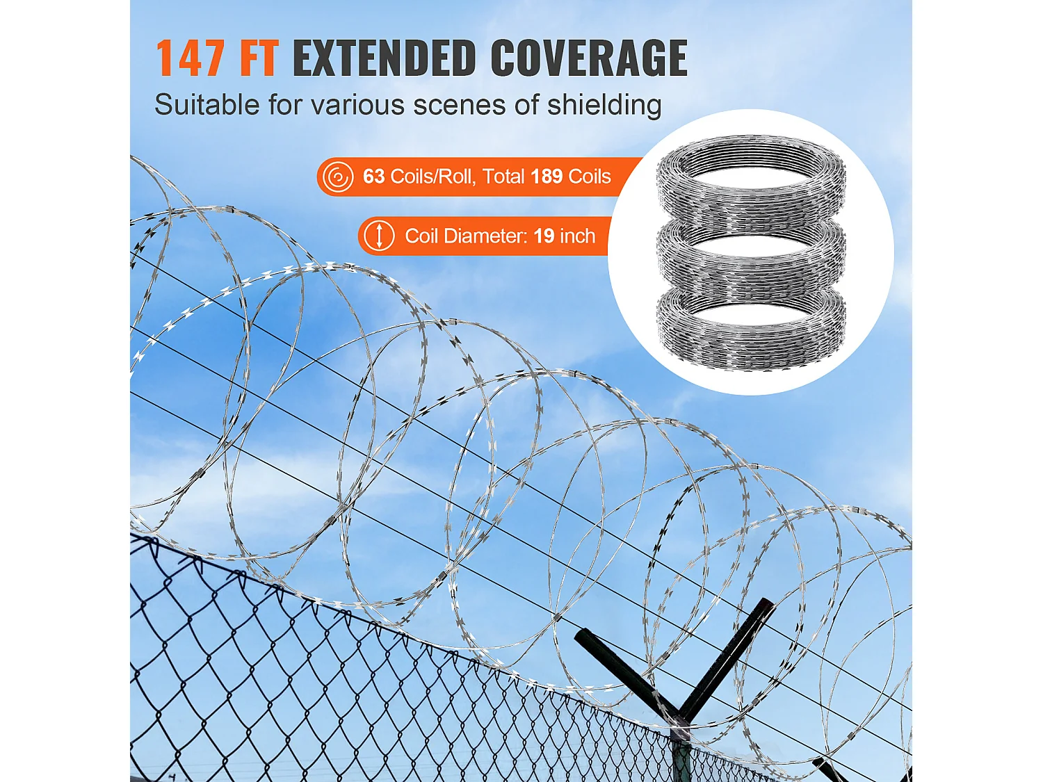 Rasiermesser SucceBuy- Draht, Barbes Stahlblech - Draht für Rasiermesser 44.8 m 3 Rollen, Doppelleitungs - Rasiermesserdrahtzaun